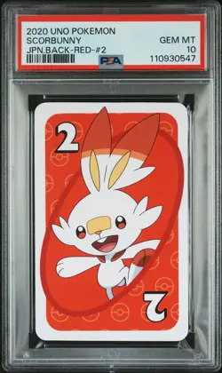 2020 UNO POKEMON JAPANESE BACK-RED-#2 SCORBUNNY PSA 10 - Image 1