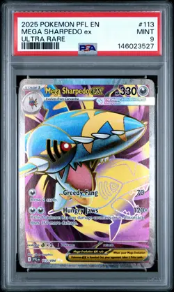 2025 POKEMON PFL EN-PHANTASMAL FLAMES ULTRA RARE #113 MEGA SHARPEDO EX PSA 9 - Image 1