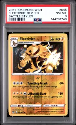 2021 POKEMON SWORD & SHIELD BATTLE STYLES #045 ELECTIVIRE-REVERSE FOIL PSA 8 - Image 1