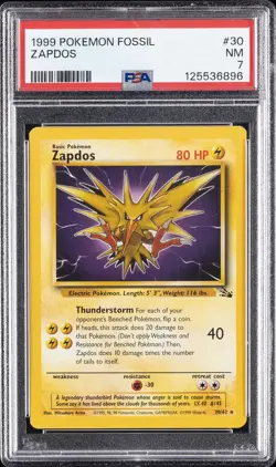 1999 POKEMON FOSSIL #30 ZAPDOS PSA 7 - Image 1