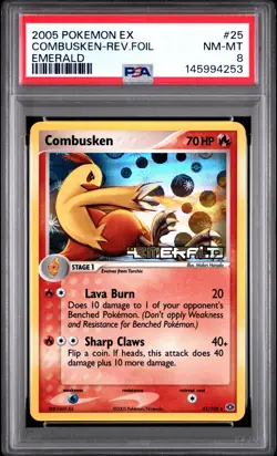 2005 POKEMON EX EMERALD #25 COMBUSKEN-REVERSE FOIL PSA 8 - Image 1