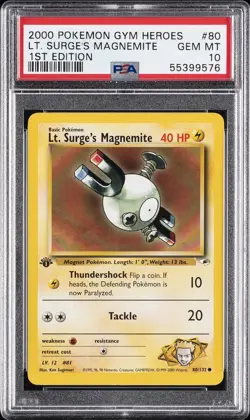 2000 POKEMON GYM HEROES 1ST EDITION #80 LT. SURGE'S MAGNEMITE PSA 10 - Image 1
