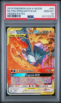 2019 POKEMON SUN & MOON HIDDEN FATES #44 MOLTRES & ZAPDOS & ARTICUNO GX PSA 10 - Image 1