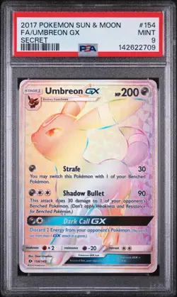 2017 POKEMON SUN & MOON SECRET #154 FULL ART/UMBREON GX PSA 9 - Image 1