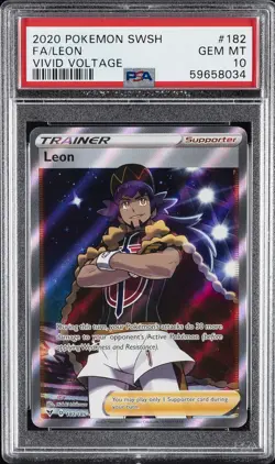 2020 POKEMON SWORD & SHIELD VIVID VOLTAGE #182 FULL ART/LEON PSA 10 - Image 1