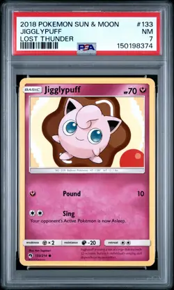 2018 POKEMON SUN & MOON LOST THUNDER #133 JIGGLYPUFF PSA 7 - Image 1