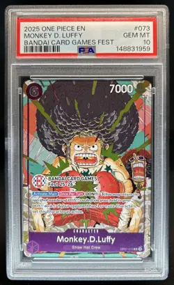 2025 One Piece Bandai Card Games Fest Monkey D Luffy #OP07-073 PSA 10 GEM MINT - Image 1