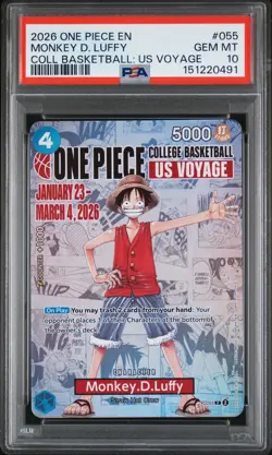 2026 ONE PIECE PROMOS ONE PIECE COLLEGE BK: US VOYAGE MONKEY D. LUFFY PSA 10 - Image 1