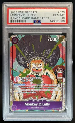 2025 One Piece Bandai Card Games Fest Monkey D Luffy #OP07-073 PSA 10 GEM MINT - Image 1