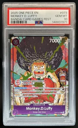 2025 One Piece Bandai Card Games Fest Monkey D Luffy #OP07-073 PSA 10 GEM MINT - Image 1