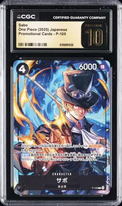 2025 ONE PIECE PROMO CARDS JPN #P-105 SABO CGC 10 PRISTINE - Image 1