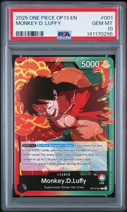 2025 ONE PIECE OP13-001 CARRYING ON HIS WILL ART MONKEY D. LUFFY OP TCG PSA 10 - Image 1