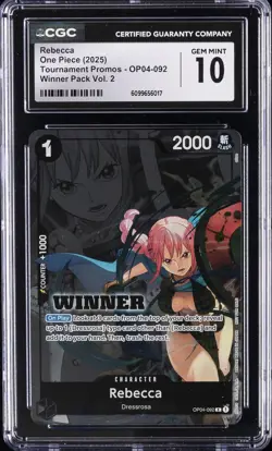2025 ONE PIECE TOURNAMENT PROMOS WINNER PACK VOL.2 REBECCA CGC 10 GEM MINT - Image 1