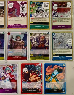 One Piece CCG Foil Blue ART Lot X21 JINBE TRAFALGAR LAW RORONOA ZORO SUGAR 10000 - Image 4
