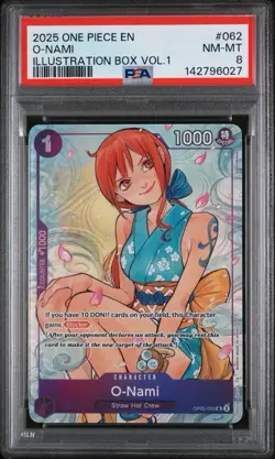 2025 ONE PIECE PROMOS ILLUSTRATION BOX VOL.1 #062 O-NAMI PSA 8 - Image 1