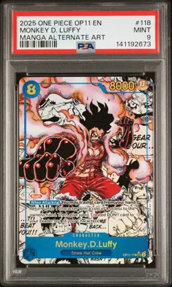 2025 ONE PIECE FIST OF DIVINE MANGA ALTERNATE ART OP11-118 MONKEY D. LUFFY PSA 9 - Image 1
