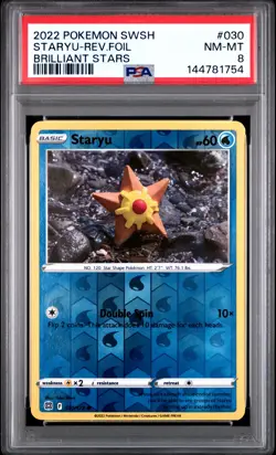 2022 POKEMON SWORD & SHIELD BRILLIANT STARS #030 STARYU-REVERSE FOIL PSA 8 - Image 1