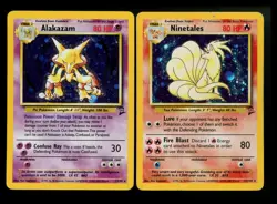 Alakazam 1/130 Ninetales 13/130 Base Set 2 2000 Vintage Pokemon Card Lot WOTC - Image 1