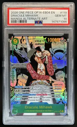 2026 One Piece Azure Sea's Seven Dracule Mihawk Manga Alt Art #OP14-119 PSA 10 - Image 1