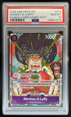 2025 One Piece Bandai Card Games Fest Monkey D Luffy #OP07-073 PSA 10 GEM MINT - Image 1