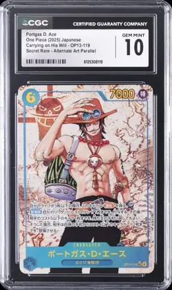 2025 ONE PIECE JPN ALTERNATE ART #OP13-119 PORTGAS D. ACE CGC 10 GEM MINT - Image 1