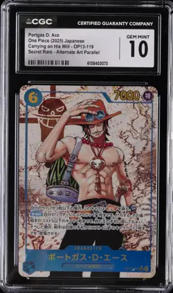2025 ONE PIECE JPN SECRET RARE ALT ART #OP13-119 PORTGAS D ACE CGC 10 GEM MINT - Image 1