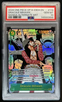 2026 One Piece Azure Sea's Seven Dracule Mihawk Manga Alt Art #OP14-119 PSA 10 - Image 1