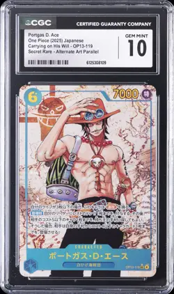2025 ONE PIECE JPN CARRYING ON HIS WILL #OP13-119 PORTGAS D. ACE CGC 10 GEM MINT - Image 1