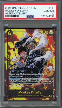 PSA 10 Monkey D. Luffy (Alt Art) Royal Blood OP10-118 EN One Piece B20 - Image 1