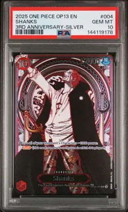 2025 ONE PIECE OP13-CARRYING ON HIS WILL 3RD ANV-SILVER #004 SHANKS PSA 10 - Image 1