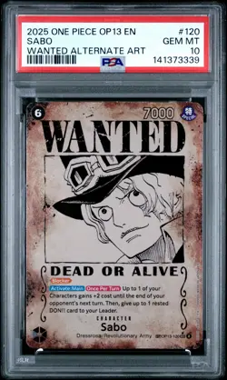 2025 ONE PIECE OP13-CARRYING ON HIS WILL WANTED ALTERNATE ART #120 SABO PSA 10 - Image 1