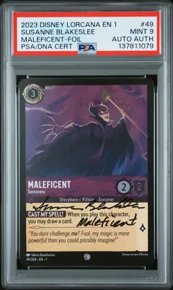 2023 DISNEY LORCANA FOIL #49 MALEFICENT SUSANNE BLAKESLEE PSA 9 AUTO AUTHENTIC - Image 1