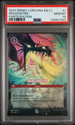 2024 DISNEY LORCANA EN C1-LORCANA CHALLENGE PROMO #1 DRAGON FIRE PSA 10 - Image 1