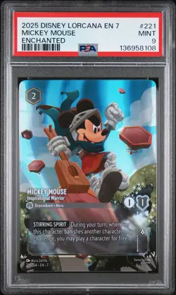 2025 DISNEY LORCANA ENCHANTED #221 MICKEY MOUSE - INSPIRATIONAL WARRIOR PSA 9 - Image 1