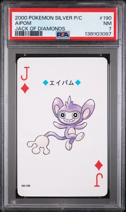 2000 POKEMON SILVER VERSION PLAYING CARDS JACK OF DIAMONDS #190 AIPOM PSA 7 - Image 1
