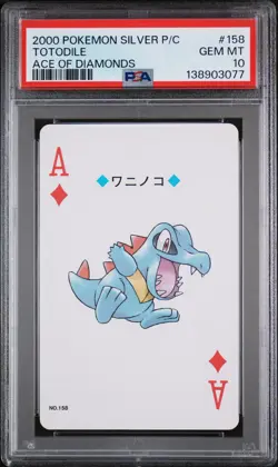 2000 POKEMON SILVER VERSION PLAYING CARDS ACE OF DIAMONDS #158 TOTODILE PSA 10 - Image 1