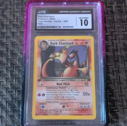 CGC Gem Mint 10 Dark Charizard Team Rocket 1st Edition Holo Pokemon Card 4/82 - Image 1