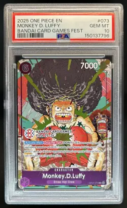 2025 One Piece Bandai Card Games Fest Monkey D Luffy #OP07-073 PSA 10 GEM MINT - Image 1
