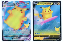 Pokemon Celebrations Surfing Pikachu VMAX & V - One Each - 25th Anniversary Set - Image 1