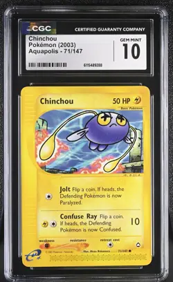 CGC GEM MINT 10 Pokemon Chinchou 71/147 2003 Aquapolis - Image 1