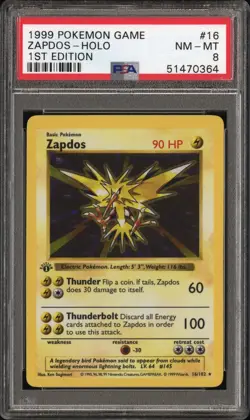 PSA 8 1st Edition 16/102 Zapdos Holo Base Set Pokemon 1999 - Image 1