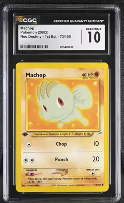 CGC GEM MINT 10 Pokemon Machop 73/105 2002 Neo Destiny 1st Edition - Image 1