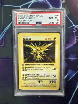 Zapdos 1999 Pokemon Base Set 1st Edition PSA 8 #16 (Shadowless) - Image 1