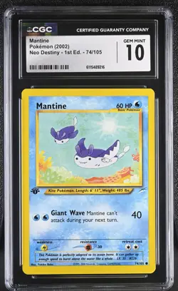 CGC GEM MINT 10 Pokemon Mantine 74/105 2002 Neo Destiny 1st Edition - Image 1