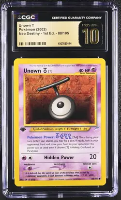 CGC PRISTINE 10 Pokemon Unown T 88/105 2002 Neo Destiny 1st Edition - Image 1