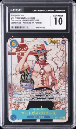 2025 ONE PIECE JPN CARRYING ON HIS WILL #OP13-119 PORTGAS D. ACE CGC 10 GEM MINT - Image 1