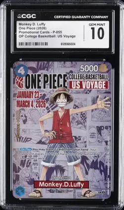 2026 ONE PIECE COLLEGE BASKETBALL: US VOYAGE MONKEY D. LUFFY CGC 10 GEM MINT - Image 1
