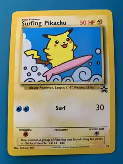 Surfing Pikachu #28 Black Star Promo Rare Vintage Pokemon Card - NM - Image 1