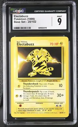 CGC 9 Electabuzz 20/102 Rare Base Set Pokemon Card - Image 1