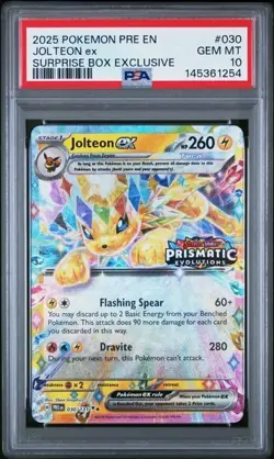 Pokemon Prismatic Evolutions Jolteon ex 030/131 Surprise Box Stamped PSA 10 254 - Image 1